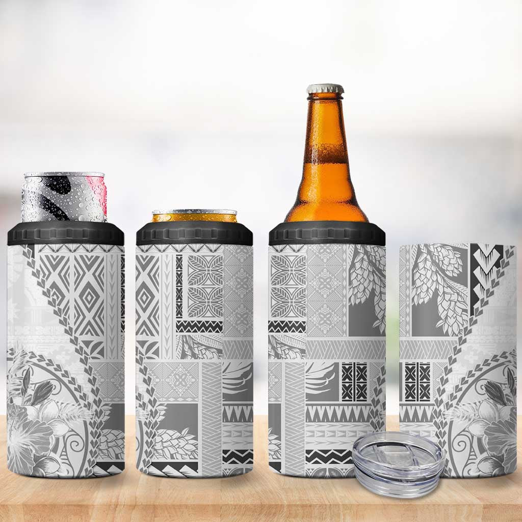 Samoa Siapo Elegant 4 in 1 Can Cooler Tumbler Hibiscus White Motifs LT05 - Polynesian Pride