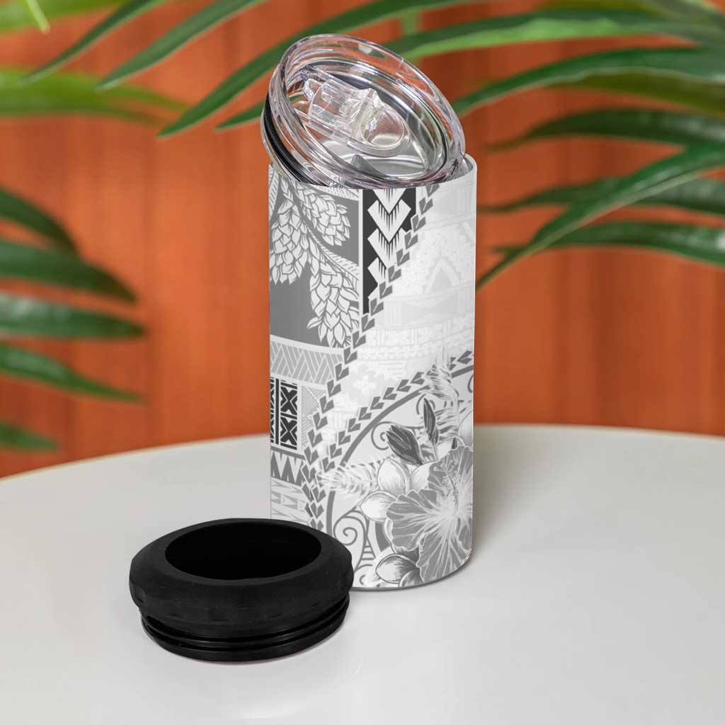 Samoa Siapo Elegant 4 in 1 Can Cooler Tumbler Hibiscus White Motifs LT05 - Polynesian Pride
