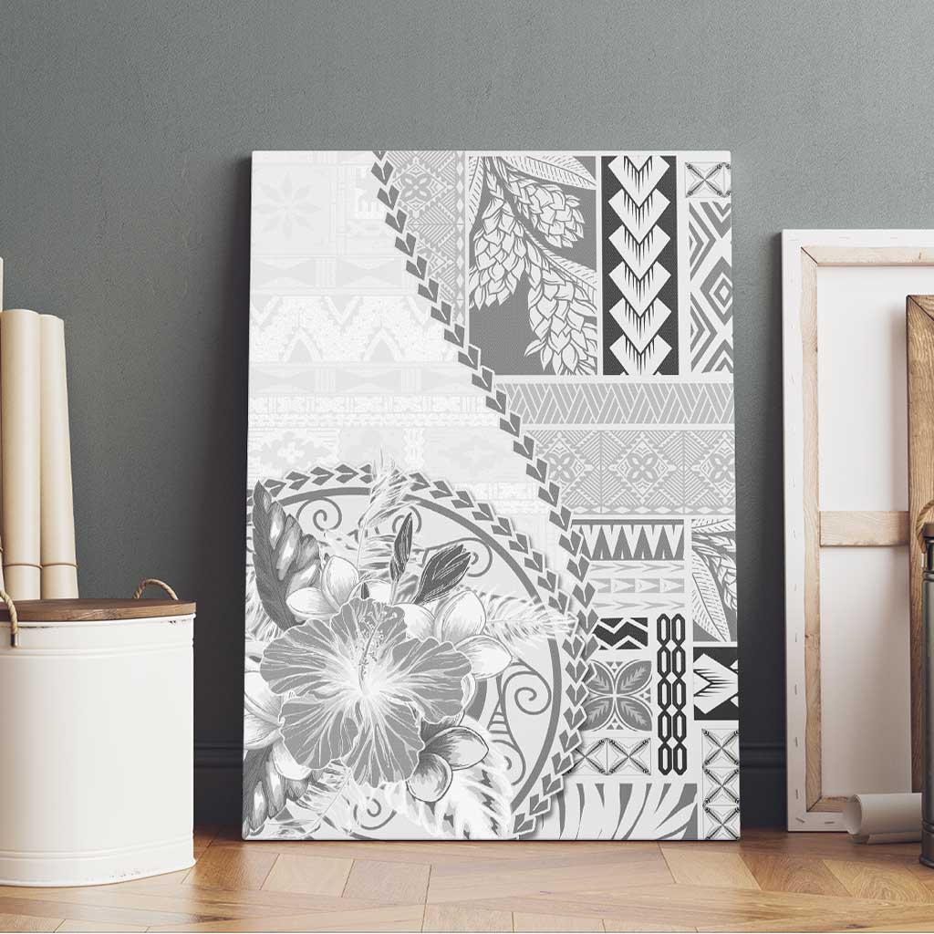 Samoa Siapo Elegant Canvas Wall Art Hibiscus White Motifs LT05 - Polynesian Pride