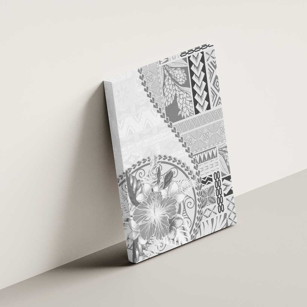Samoa Siapo Elegant Canvas Wall Art Hibiscus White Motifs LT05 - Polynesian Pride