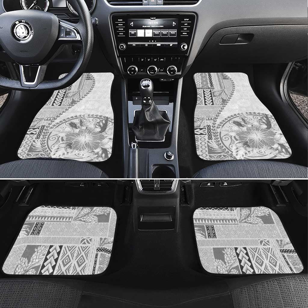 Samoa Siapo Elegant Car Mats Hibiscus White Motifs LT05 Set 4pcs White - Polynesian Pride