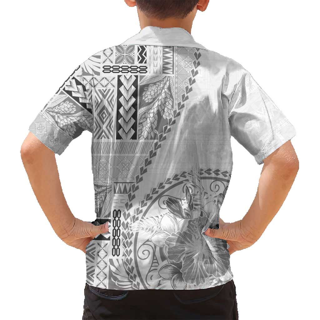 Samoa Siapo Elegant Family Matching Long Sleeve Bodycon Dress and Hawaiian Shirt Hibiscus White Motifs - Polynesian Pride