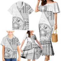 Samoa Siapo Elegant Family Matching Mermaid Dress and Hawaiian Shirt Hibiscus White Motifs - Polynesian Pride