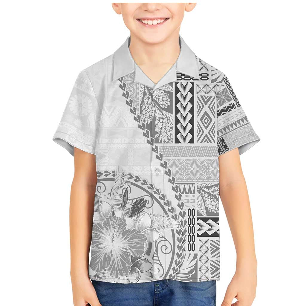 Samoa Siapo Elegant Family Matching Mermaid Dress and Hawaiian Shirt Hibiscus White Motifs - Polynesian Pride