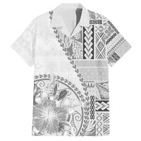 Samoa Siapo Elegant Family Matching Puletasi and Hawaiian Shirt Hibiscus White Motifs - Polynesian Pride