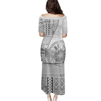 Samoa Siapo Elegant Family Matching Puletasi and Hawaiian Shirt Hibiscus White Motifs - Polynesian Pride