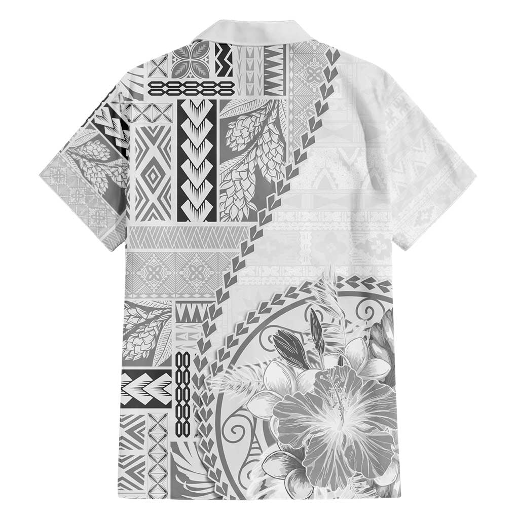 Samoa Siapo Elegant Family Matching Short Sleeve Bodycon Dress and Hawaiian Shirt Hibiscus White Motifs - Polynesian Pride