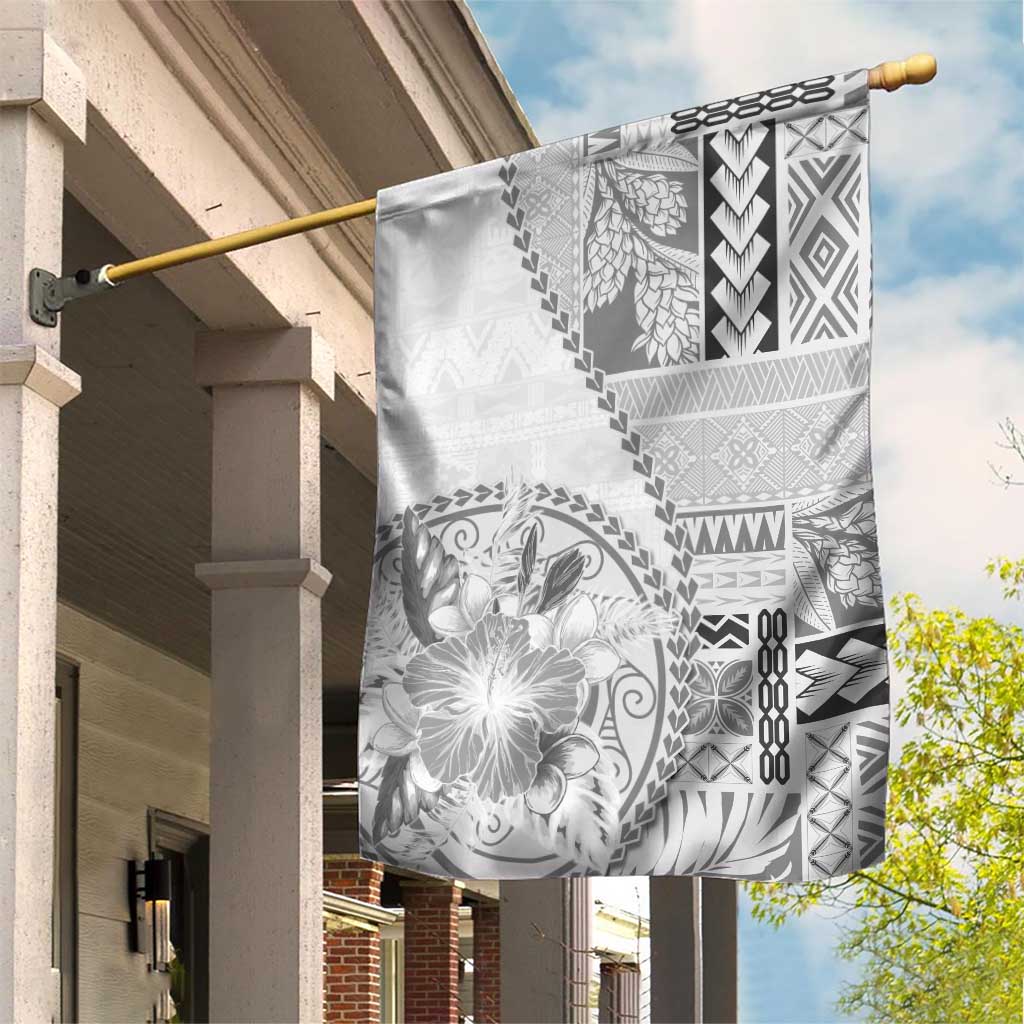 Samoa Siapo Elegant Garden Flag Hibiscus White Motifs - Polynesian Pride