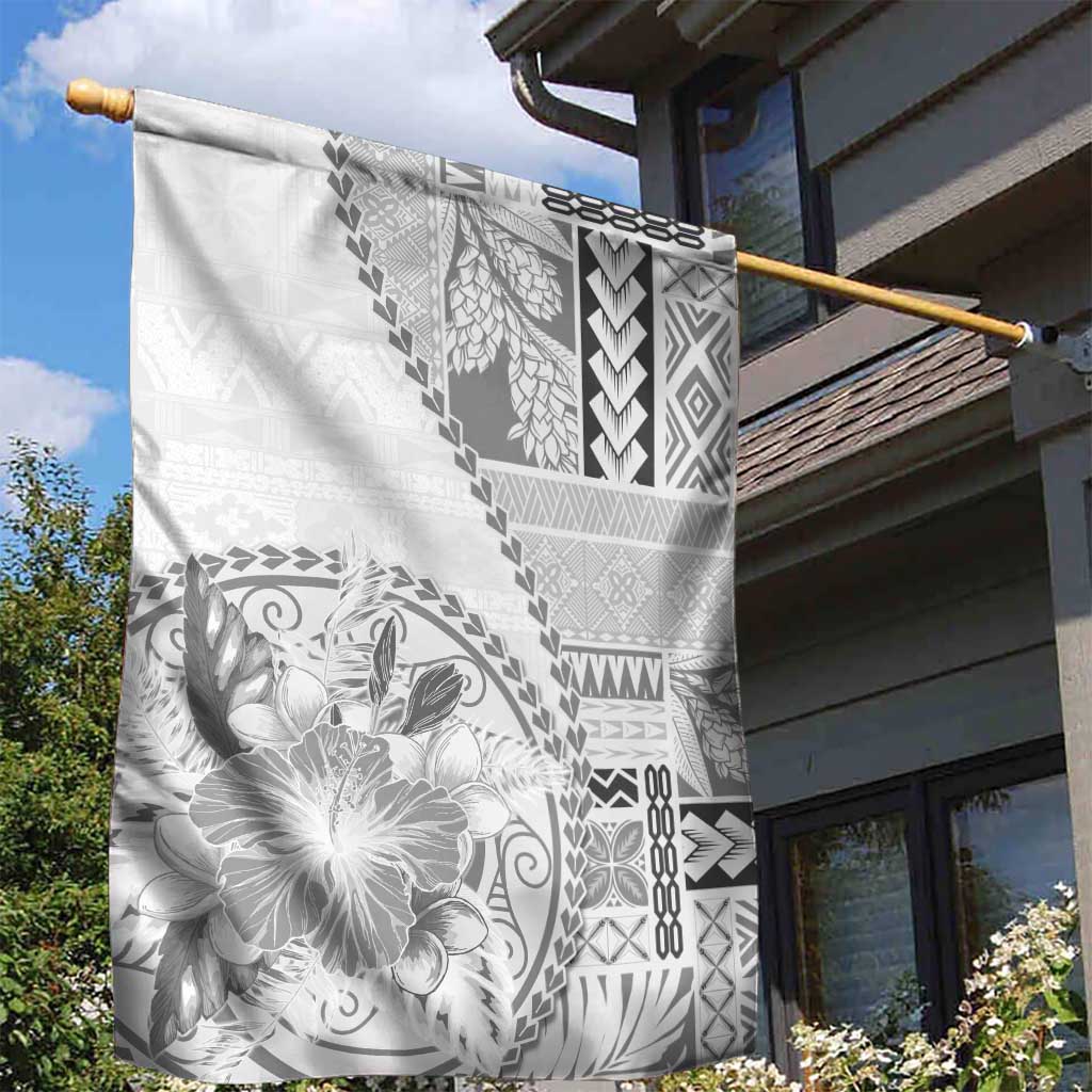 Samoa Siapo Elegant Garden Flag Hibiscus White Motifs - Polynesian Pride