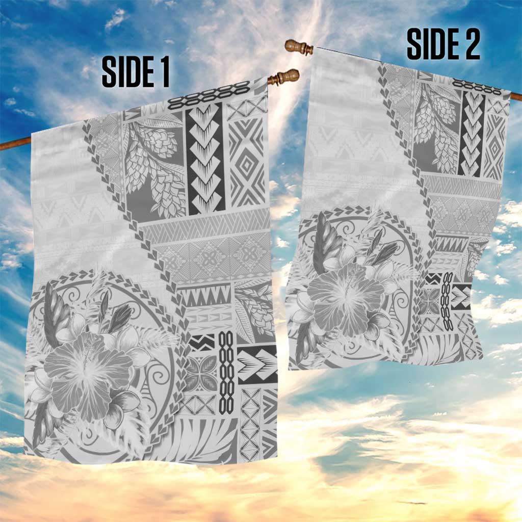 Samoa Siapo Elegant Garden Flag Hibiscus White Motifs - Polynesian Pride