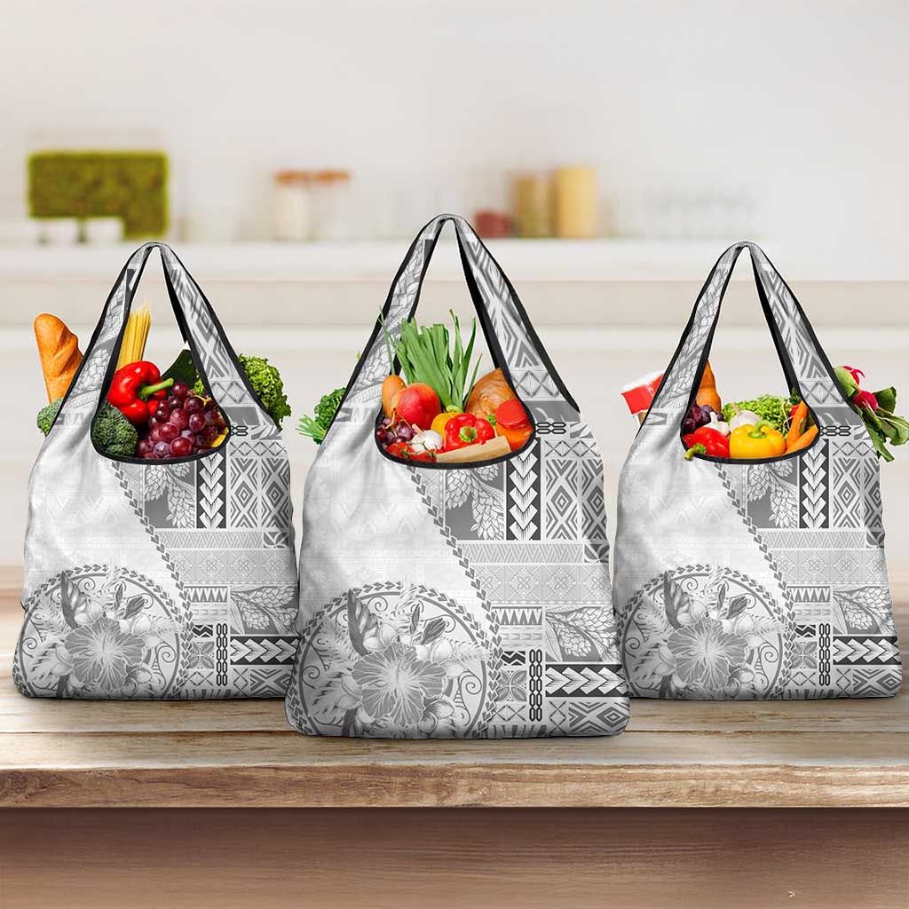 Samoa Siapo Elegant Grocery Bag Hibiscus White Motifs LT05 3-pack One Size White - Polynesian Pride