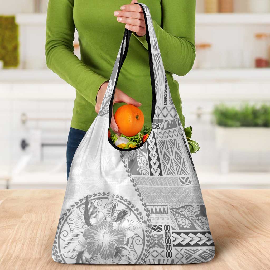 Samoa Siapo Elegant Grocery Bag Hibiscus White Motifs LT05 - Polynesian Pride
