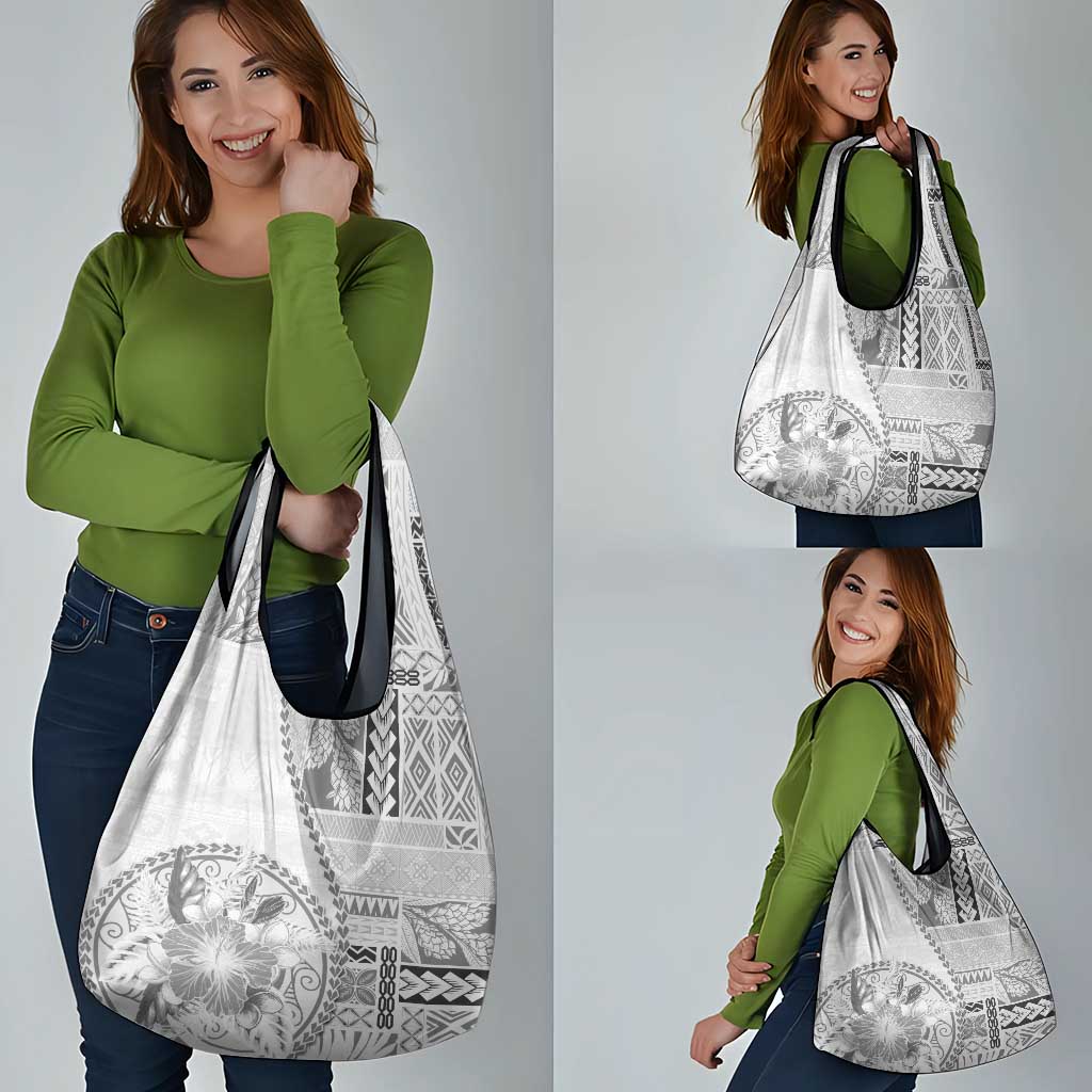 Samoa Siapo Elegant Grocery Bag Hibiscus White Motifs LT05 - Polynesian Pride
