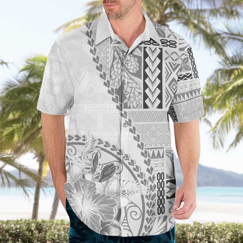 Samoa Siapo Elegant Hawaiian Shirt Hibiscus White Motifs - Polynesian Pride