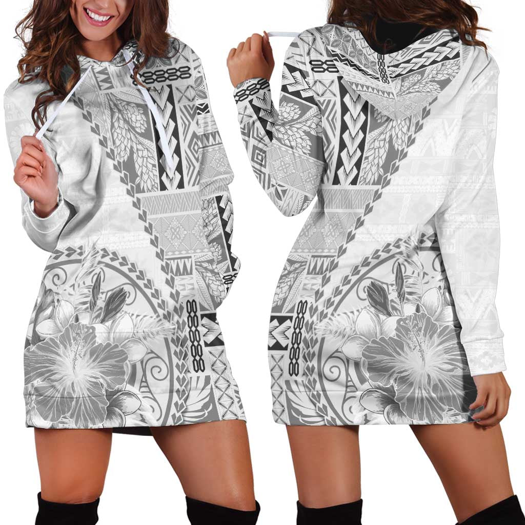 Samoa Siapo Elegant Hoodie Dress Hibiscus White Motifs LT05 - Polynesian Pride