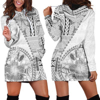 Samoa Siapo Elegant Hoodie Dress Hibiscus White Motifs LT05 - Polynesian Pride