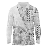 Samoa Siapo Elegant Long Sleeve Polo Shirt Hibiscus White Motifs - Polynesian Pride