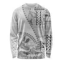 Samoa Siapo Elegant Long Sleeve Shirt Hibiscus White Motifs LT05 Unisex White - Polynesian Pride
