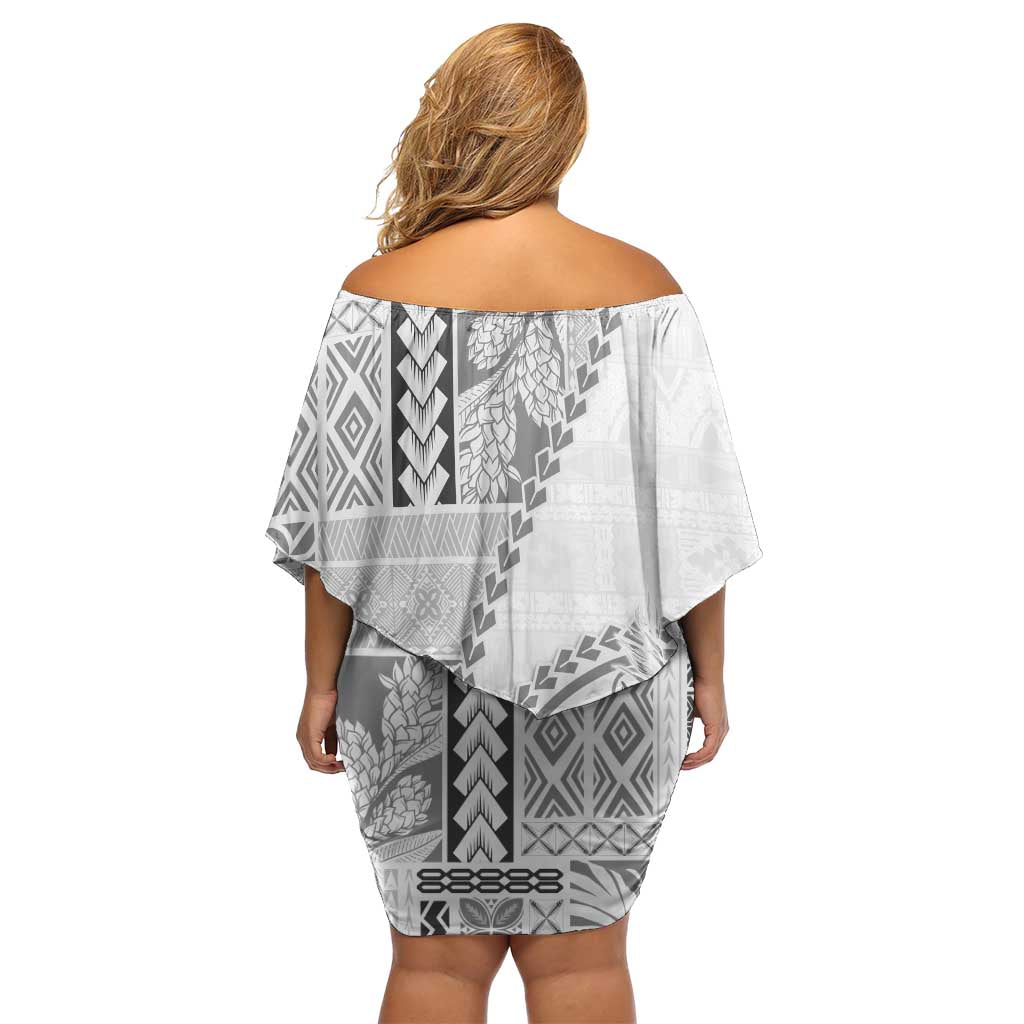 Samoa Siapo Elegant Off Shoulder Short Dress Hibiscus White Motifs - Polynesian Pride