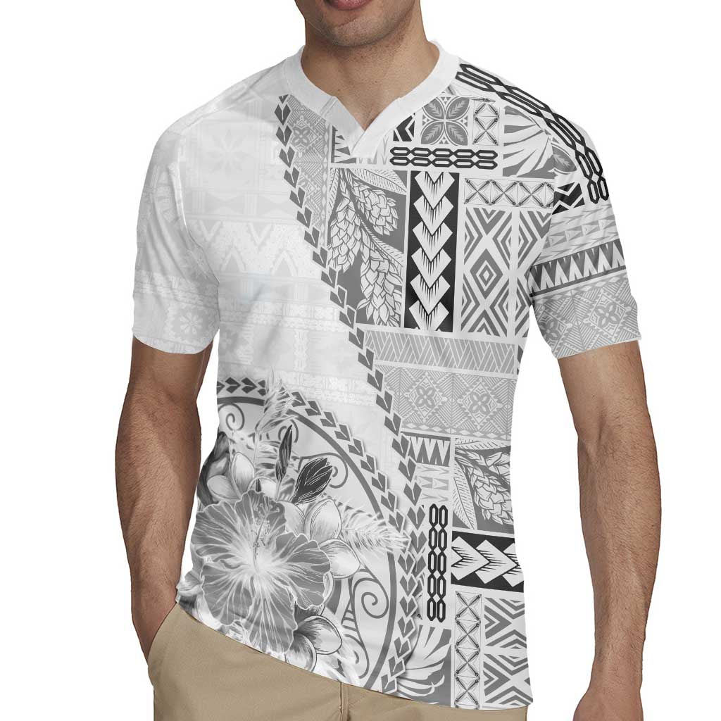 Samoa Siapo Elegant Rugby Jersey Hibiscus White Motifs - Polynesian Pride