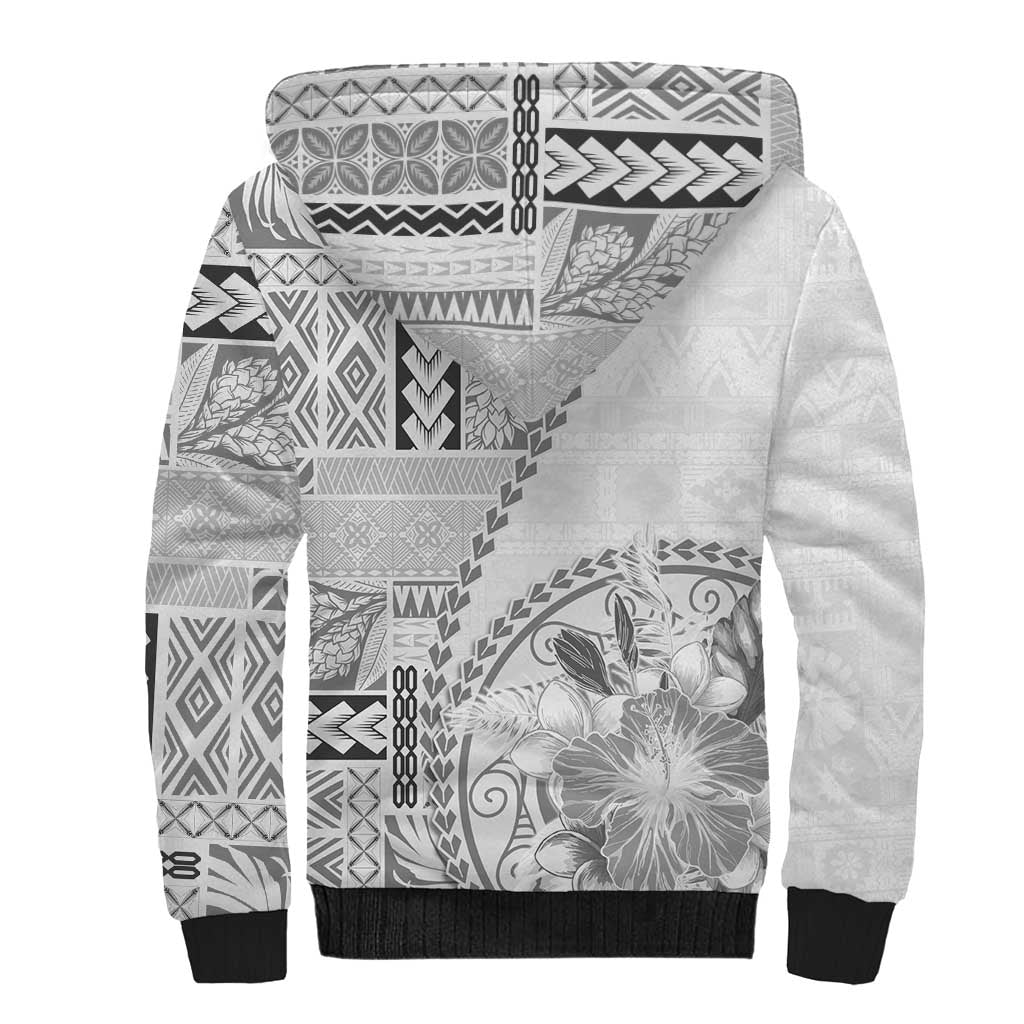 Samoa Siapo Elegant Sherpa Hoodie Hibiscus White Motifs LT05 - Polynesian Pride