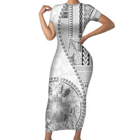 Samoa Siapo Elegant Short Sleeve Bodycon Dress Hibiscus White Motifs - Polynesian Pride