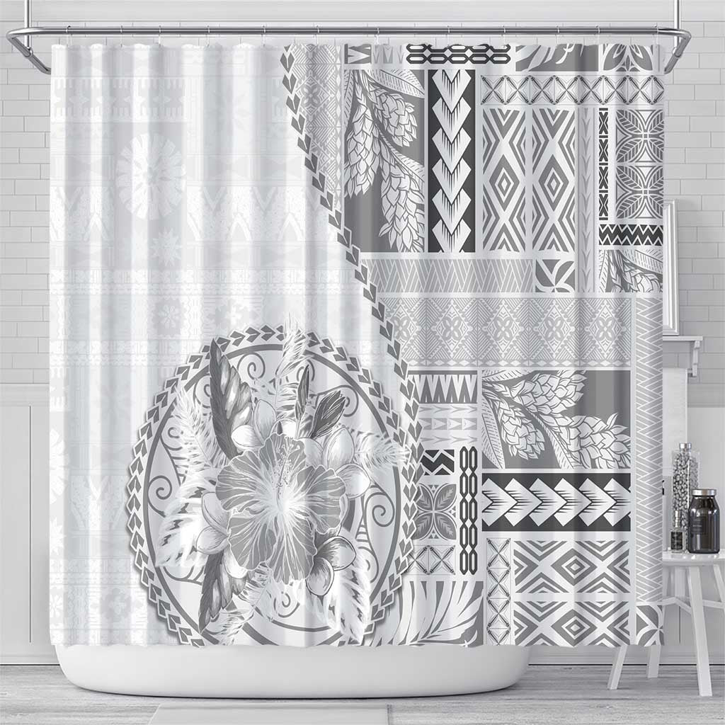 Samoa Siapo Elegant Shower Curtain Hibiscus White Motifs - Polynesian Pride