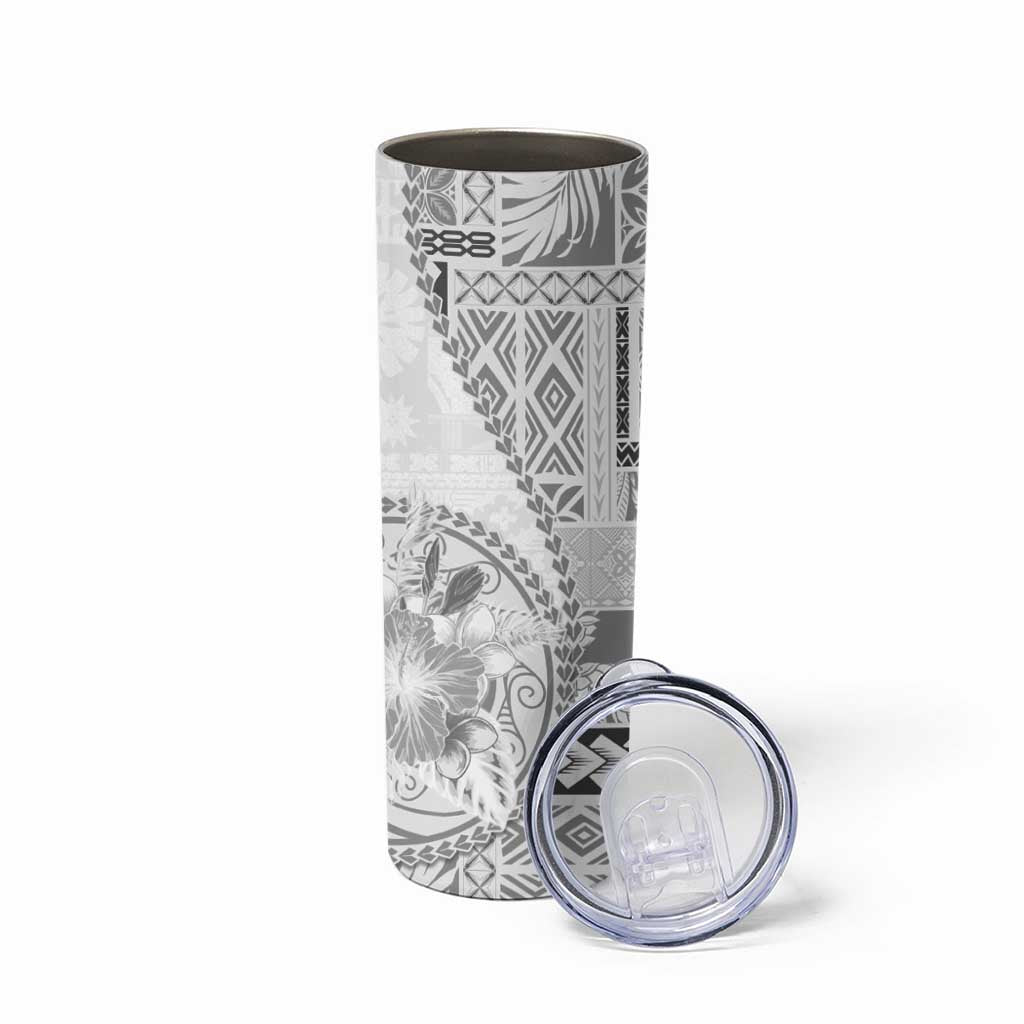 Samoa Siapo Elegant Skinny Tumbler Hibiscus White Motifs - Polynesian Pride