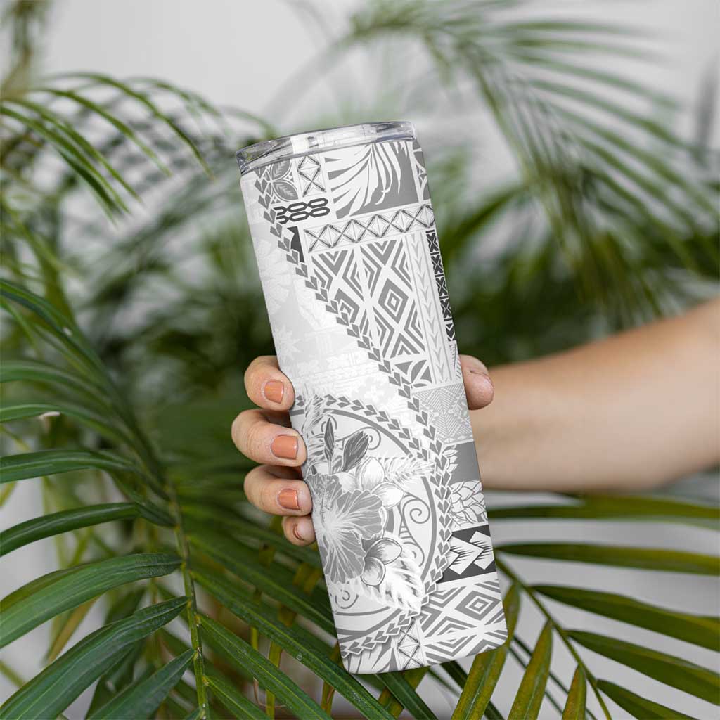 Samoa Siapo Elegant Skinny Tumbler Hibiscus White Motifs - Polynesian Pride