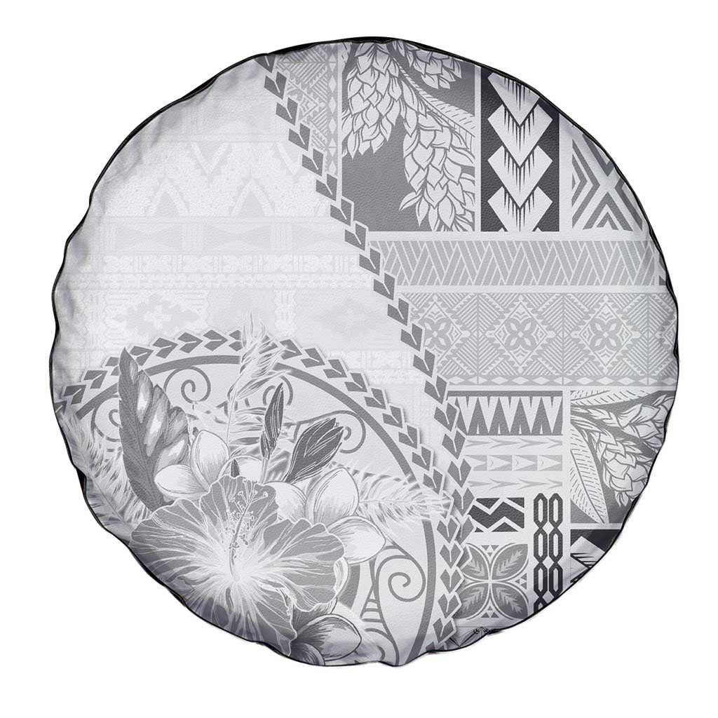 Samoa Siapo Elegant Spare Tire Cover Hibiscus White Motifs - Polynesian Pride