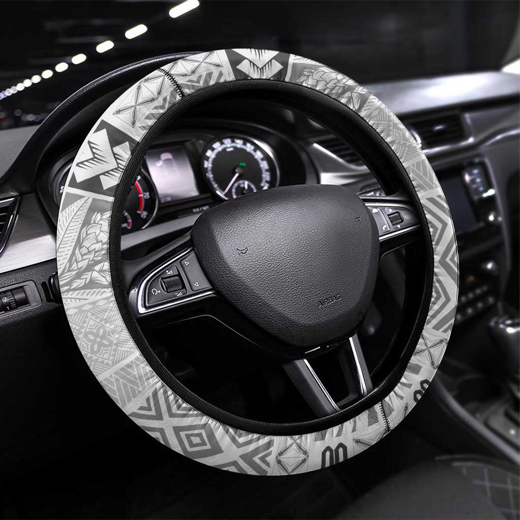 Samoa Siapo Elegant Steering Wheel Cover Hibiscus White Motifs LT05 Universal Fit White - Polynesian Pride