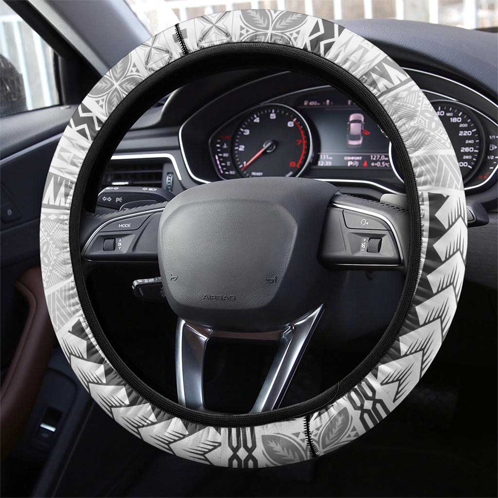 Samoa Siapo Elegant Steering Wheel Cover Hibiscus White Motifs LT05 - Polynesian Pride