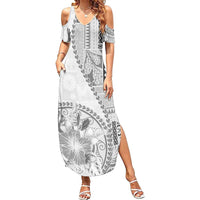 Samoa Siapo Elegant Summer Maxi Dress Hibiscus White Motifs LT05 Women White - Polynesian Pride