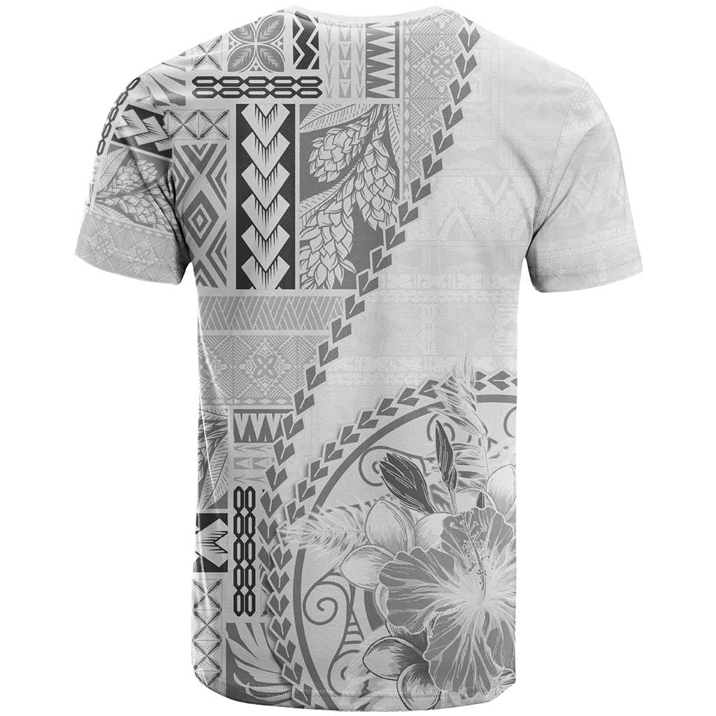 Samoa Siapo Elegant T Shirt Hibiscus White Motifs - Polynesian Pride
