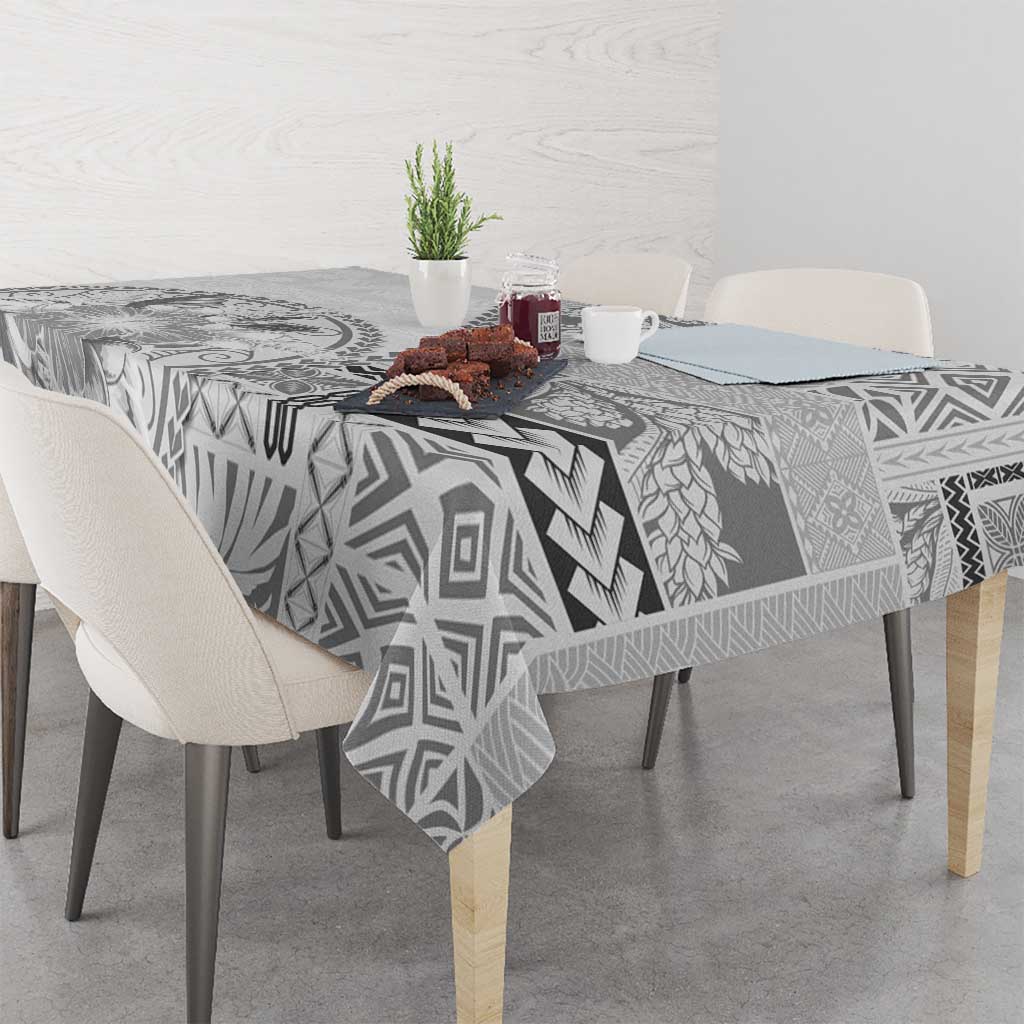 Samoa Siapo Elegant Tablecloth Hibiscus White Motifs LT05 - Polynesian Pride