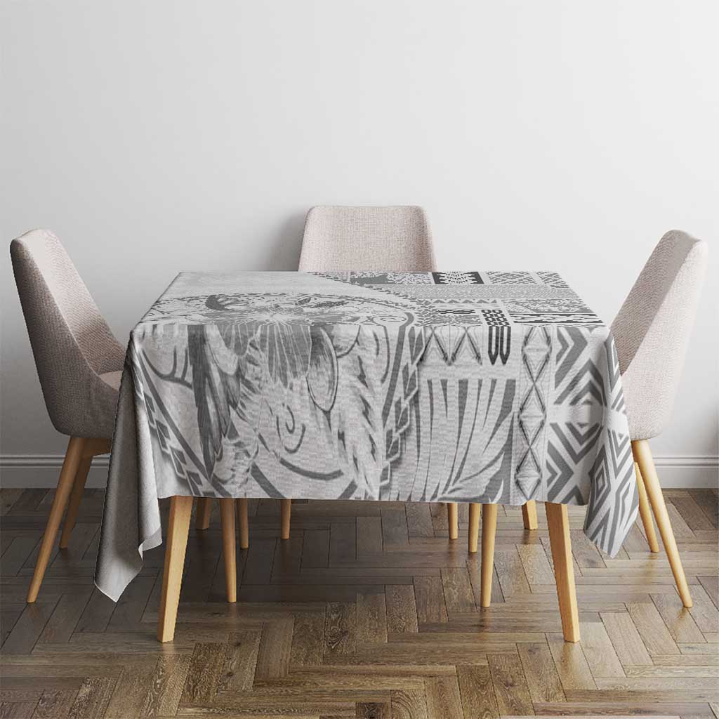 Samoa Siapo Elegant Tablecloth Hibiscus White Motifs LT05 - Polynesian Pride