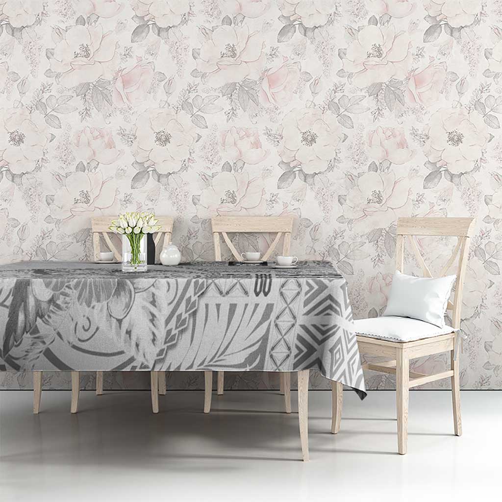 Samoa Siapo Elegant Tablecloth Hibiscus White Motifs LT05 - Polynesian Pride