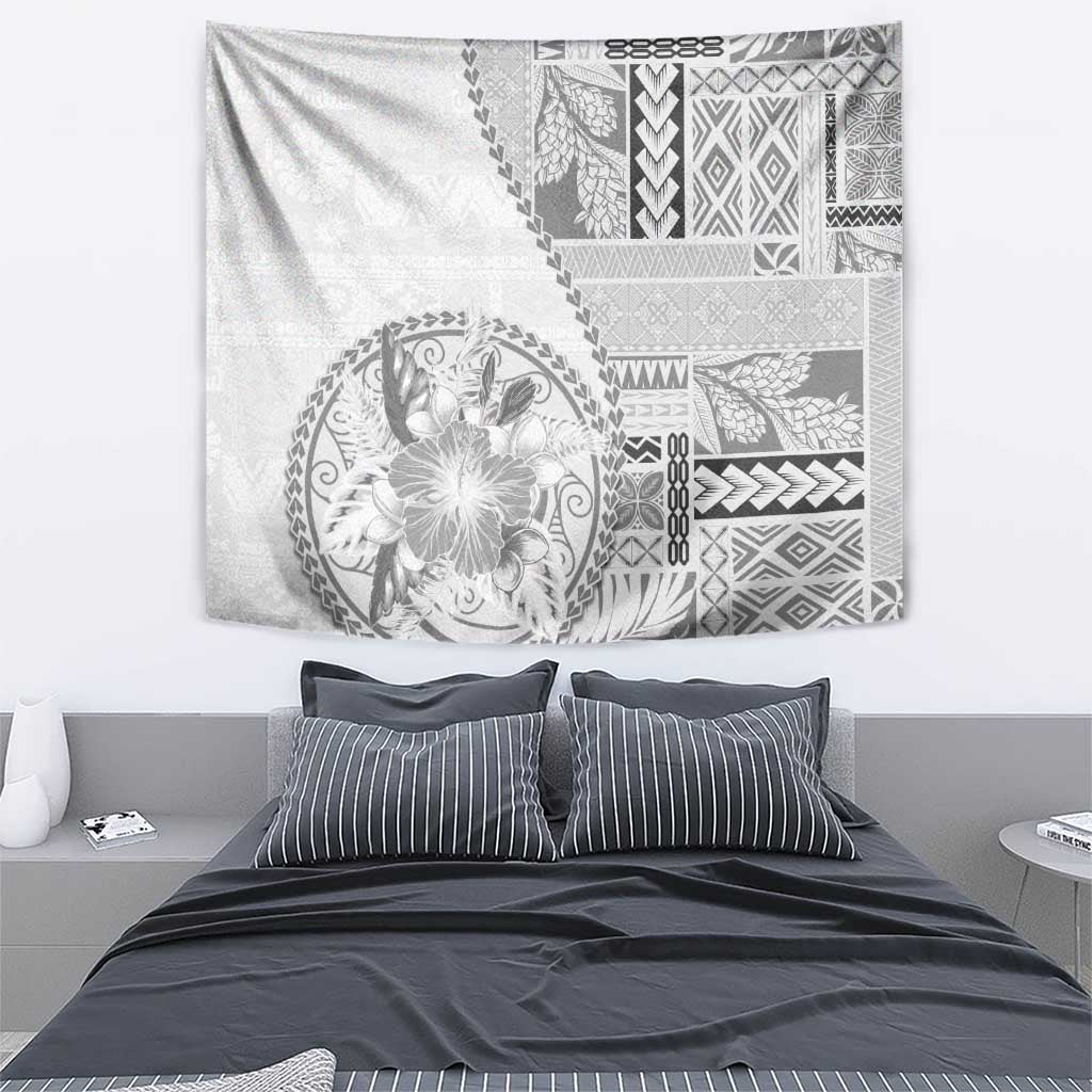 Samoa Siapo Elegant Tapestry Hibiscus White Motifs - Polynesian Pride