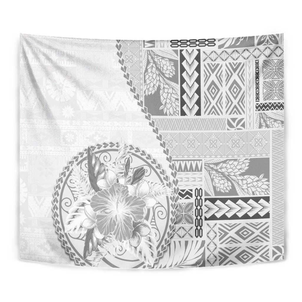 Samoa Siapo Elegant Tapestry Hibiscus White Motifs - Polynesian Pride