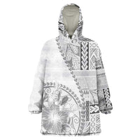 Samoa Siapo Elegant Wearable Blanket Hoodie Hibiscus White Motifs LT05 One Size White - Polynesian Pride
