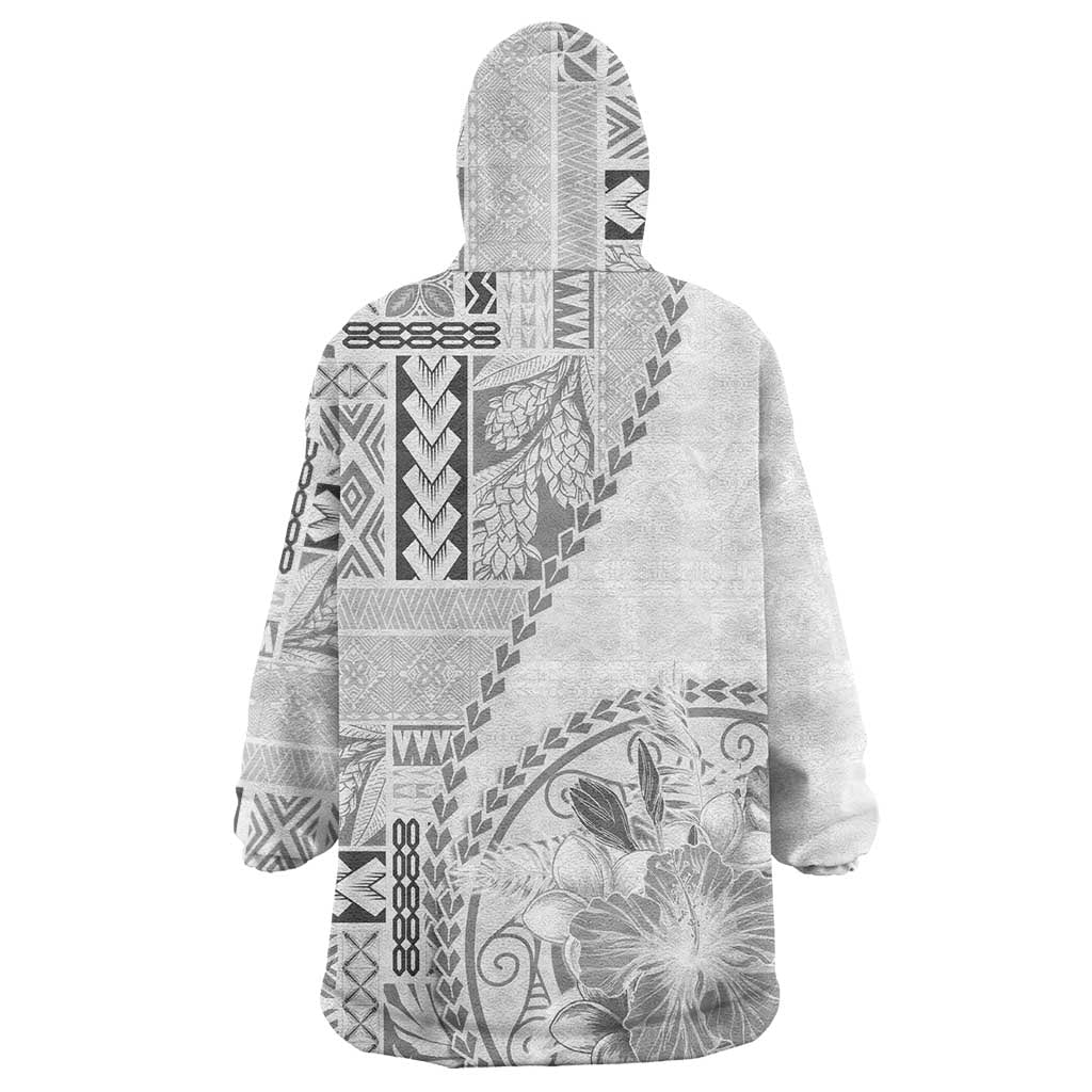 Samoa Siapo Elegant Wearable Blanket Hoodie Hibiscus White Motifs LT05 - Polynesian Pride