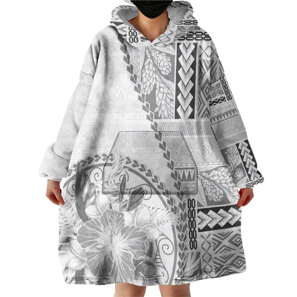 Samoa Siapo Elegant Wearable Blanket Hoodie Hibiscus White Motifs LT05 - Polynesian Pride