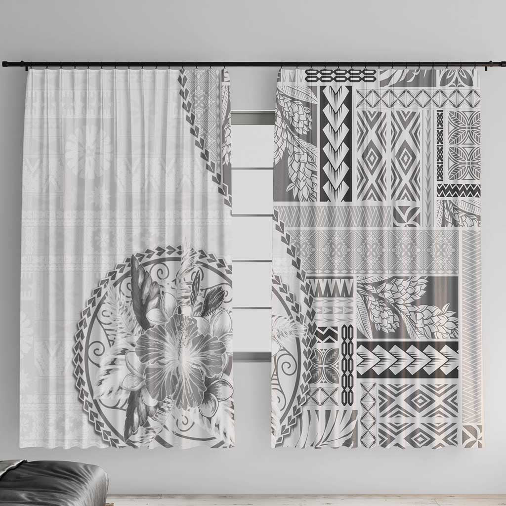 Samoa Siapo Elegant Window Curtain Hibiscus White Motifs - Polynesian Pride