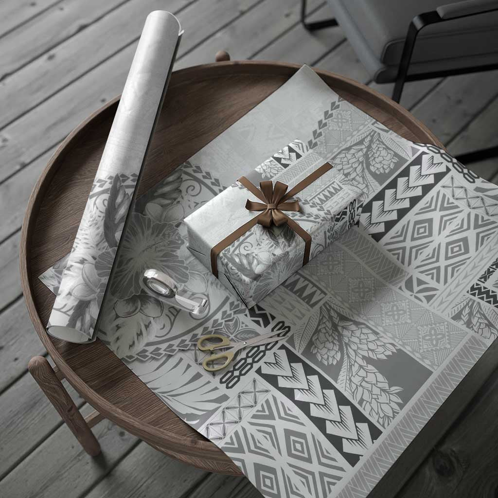 Samoa Siapo Elegant Wrapping Paper Hibiscus White Motifs LT05 - Polynesian Pride