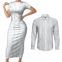 Samoa Lotu Tamaiti Couples Matching Short Sleeve Bodycon Dress and Long Sleeve Button Shirt Teuila With Tribal Motifs LT05 White - Polynesian Pride