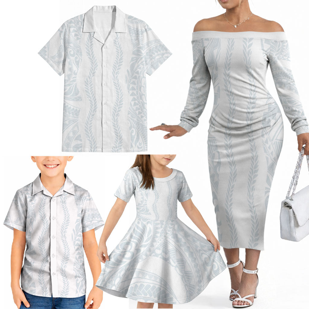 Samoa Lotu Tamaiti Family Matching Off The Shoulder Long Sleeve Dress and Hawaiian Shirt Teuila With Tribal Motifs LT05 - Polynesian Pride