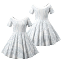 Samoa Lotu Tamaiti Family Matching Off The Shoulder Long Sleeve Dress and Hawaiian Shirt Teuila With Tribal Motifs LT05 Daughter's Dress White - Polynesian Pride