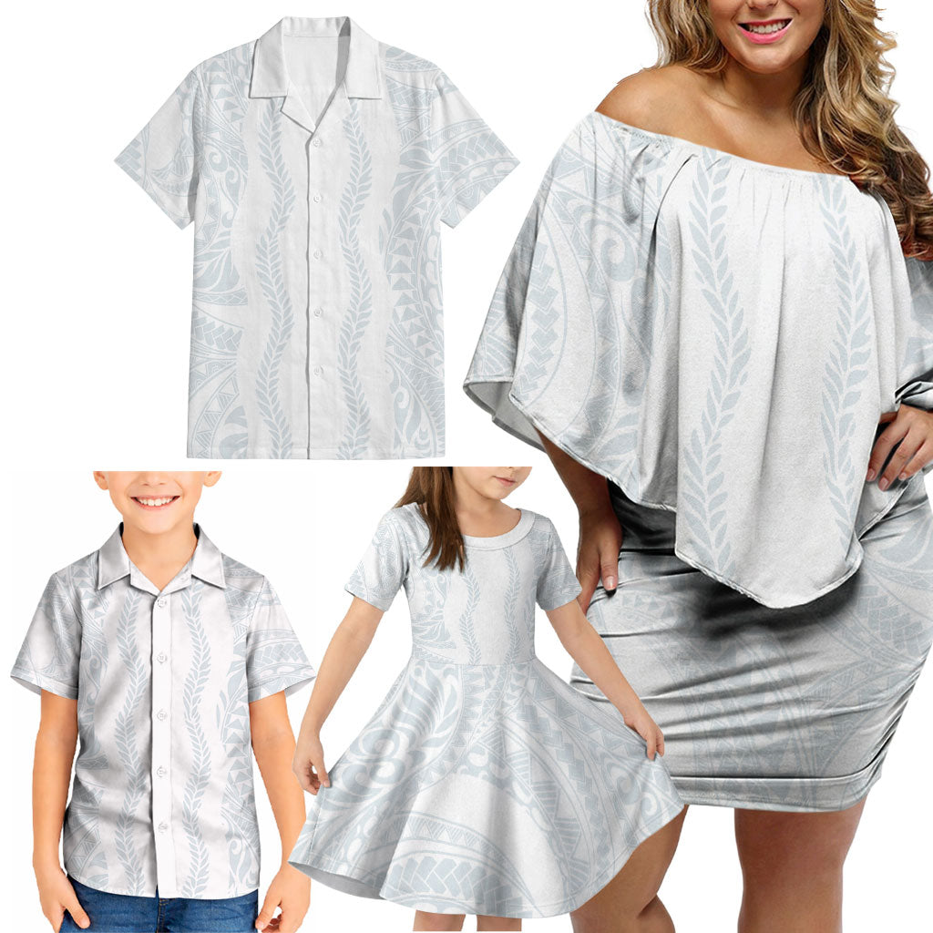 Samoa Lotu Tamaiti Family Matching Off Shoulder Short Dress and Hawaiian Shirt Teuila With Tribal Motifs LT05 - Polynesian Pride