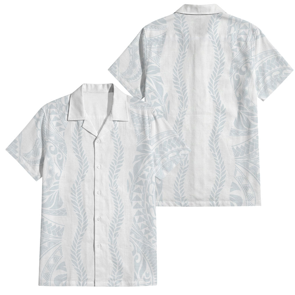 Samoa Lotu Tamaiti Family Matching Off Shoulder Short Dress and Hawaiian Shirt Teuila With Tribal Motifs LT05 Dad's Shirt - Short Sleeve White - Polynesian Pride