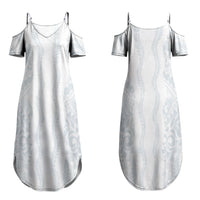 Samoa Lotu Tamaiti Family Matching Summer Maxi Dress and Hawaiian Shirt Teuila With Tribal Motifs LT05 Mom's Dress White - Polynesian Pride